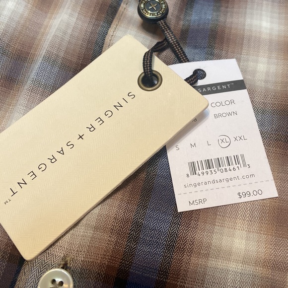 SINGER + SARGENT NWT Plaid Size XL Button Down Shirt Brown Suede Elbow Patches - Picture 3 of 11